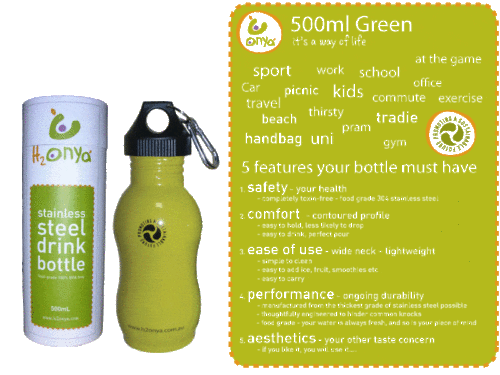 Stainless steel onya bottle 500ml green